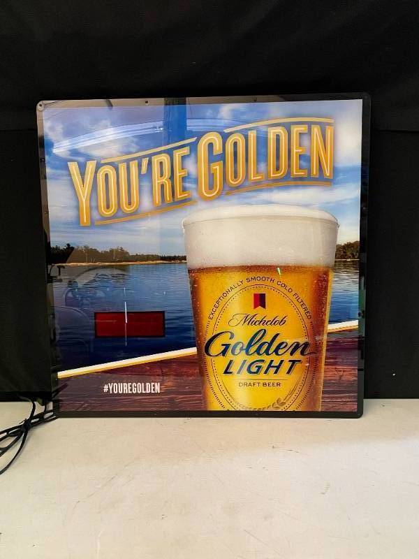 lot 64 image: Michelob Golden Draft Light LED, with clock, NIB
