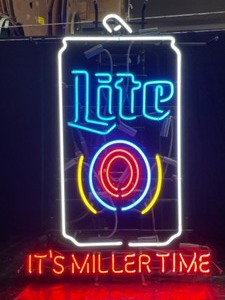 lot 51 image: Lite Beer can, Its Miller Time neon