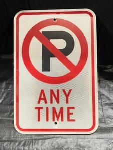 lot 82 image: No Parking, single-sided aluminum, reflective, road sign