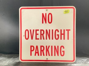 lot 84 image: No Overnight Parking, single-sided aluminum, reflective, road sign