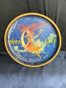 lot 105 image: Miller High Life beer serving tray, Girl on the moon, tin