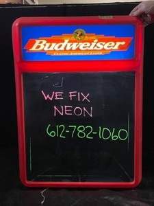 lot 74 image: Budweiser light up neon  fluorescent chalkboard