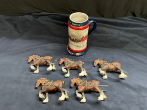 lot 165 image: Budweiser Collectors Series An American Tradition beer stein, 1990 and Budweiser Carousel Clydesdale horses