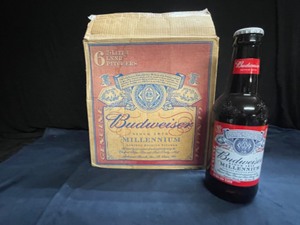 lot 171 image: Lot of 5 Budweiser Millenium 2-Liter Limited Edition bottle pitchers in beer case