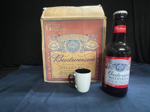 lot 173 image: Lot of 6 Budweiser Millenium 2-Liter Limited Edition bottle pitchers in beer case