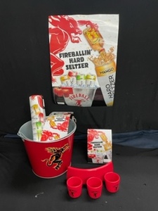 lot 177 image: Fireball Bar merch promo set Bucket, holster, posters and table tents
