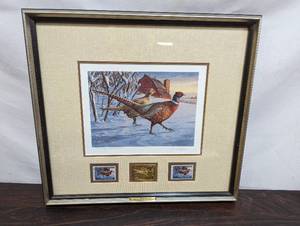 1989 Minnesota Pheasant Print wStamp by Darrel Bush