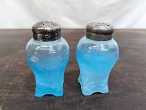 2 Old Blue Glass Salt and Pepper Shakers