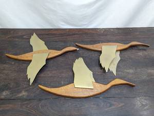 Three Pieces Of WoodMetal Bird Decor