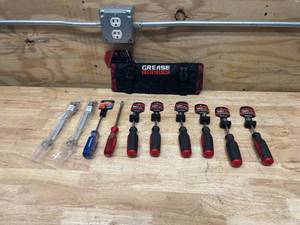 lot 36 image: GREASE MONKEY Socket Roll (case only) with Miscellaneous Tools