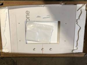 lot 15 image: Home Decorators Collection Gigi 36 in. W x 24 in. H Rectangular Framed Wall Mount Bathroom Vanity Mirror in White   Customer Returns See Pictures
