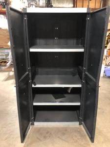 lot 25 image: Keter 35 in. W x 74 in. H x 18 in. D Plastic Freestanding Cabinet in Black  Customer Returns See Pictures