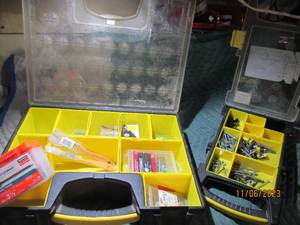 lot 89 image: 2-part organizers containing screws, nails and other hardware supplies