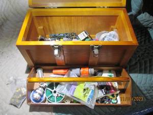 lot 138 image: Antique wooden toolbox