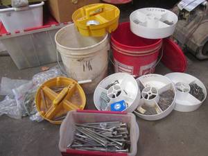 lot 10 image: bucket organizers full of assorted hardware and other misc