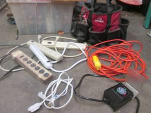 lot 44 image: Assorted power strips, extension cords, etc