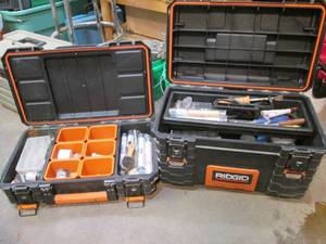 lot 221 image: Ridgid 2pc Interlocking tool boxes