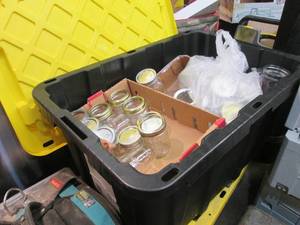 lot 226 image: Huge lot of canning supplies contained in a Large storage tote with lid