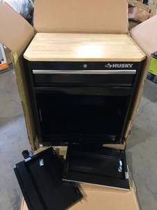 lot 18 image: Husky Ready-to-Assemble 24-Gauge Steel 1-Drawer 2-Door Garage Base Cabinet in Black (28 in. W x 32.8 in. H x 18.3 in. D)  Customer Returns See Pictures