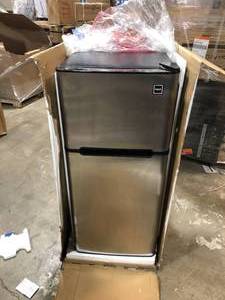 lot 46 image: RCA 4.5 CU FT Compact 2 Door FridgeFreezer Combination Stainless Steel    Customer Returns See Pictures