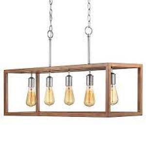 lot 130 image: Hampton Bay Boswell Quarter 5-Light Brushed Nickel With Weathered Wood Accents Coastal Linear Island Chandelier Bulbs Included