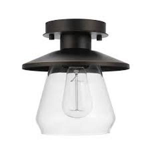 lot 142 image: Hampton Bay Northmoore 1-Light Oil Rubbed Bronze and Glass Vintage Semi-Flush Mount