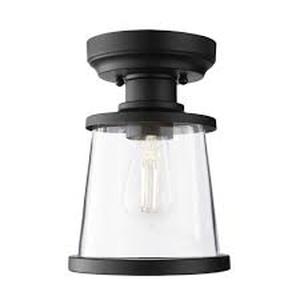 lot 145 image: Hampton Bay Rigby 9.6 in. 1-Light Matte Black Round Flush Mount, Farmhouse Ceiling Light