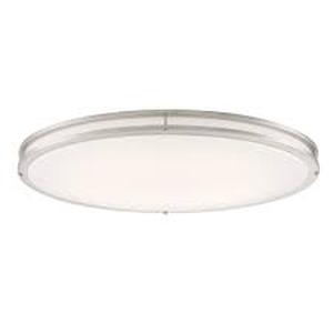 lot 147 image: Commercial Electric DC Series 32 in. 1-Light Modern Brushed Nickel Selectable Dimmable LED Oval Flush Mount with White Acrylic Shade