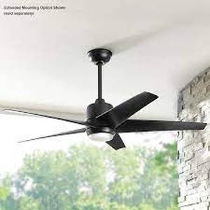 lot 5 image: Hampton Bay Mena 54 in. White Color Changing Integrated LED IndoorOutdoor Matte Black Ceiling Fan with Light Kit and Remote Control