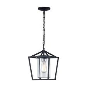 lot 23 image: Monteaux Lighting 1-Light Black Outdoor Pendant Light Fixture with Clear Glass