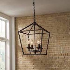 lot 26 image: Home Decorators Collection Weyburn 4-Light Bronze Farmhouse Chandelier Light Fixture with Caged Metal Shade