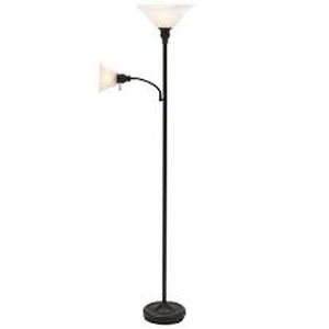 lot 30 image: Hampton Bay 71 in. Antique Bronze Floor Lamp with 2 Alabaster Glass Shades