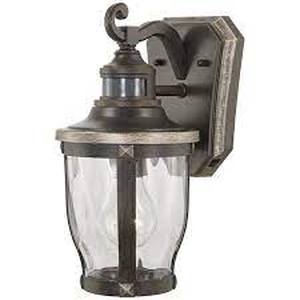 lot 52 image: Home Decorators Collection McCarthy 12.5 in. 1-Light Bronze with Gold Highlights Motion Sensing Outdoor Wall Mount Lantern