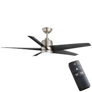 lot 4 image: Exclusive Hampton Bay Mena 54 in. White Color Changing Integrated LED IndoorOutdoor Brushed Nickel Ceiling Fan with Light Kit and Remote