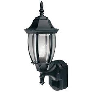 lot 47 image: Hampton Bay Alexandria 17.3 in. Black Farmhouse 180-Degree Motion Sensor Outdoor 1-Light Wall Sconce