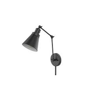 lot 55 image: Hampton Bay 1-Light Black Plug-InHardwired Swing Arm Wall Lamp with 6 ft. Fabric Cord