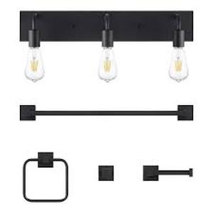lot 168 image: Hampton Bay Northvale 24 in. 3-Light Matte Black Vanity Light with Bath Hardware Kit (4-Piece)