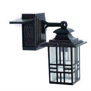 lot 177 image: Hampton Bay Mission 12.9 in. 1-Light Black with Bronze Highlight Outdoor Wall Lantern Sconce with Built-In Electrical Outlet (GFCI)