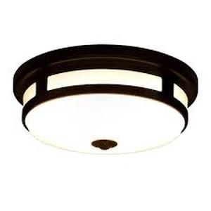 lot 176 image: Hampton Bay 11 in. Round Black Exterior Outdoor Motion Sensing LED Ceiling Light 5 Color Temperature Options Wet Rated 830 Lumens