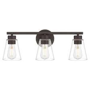 lot 70 image: Hampton Bay Eastburn 22 in. 3-Light Matte Black Vanity Light with Clear Glass Shades