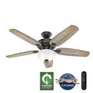 lot 87 image: Hunter Channing 54 in. Hunter Express Indoor Brushed Nickel Ceiling Fan with Remote and Light Kit Included