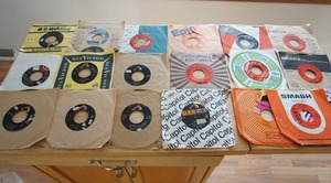 Vintage Collection of 19 Vinyl 45 Records with Sleeves