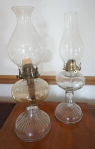 (2) Vintage Hurricane Lantern Clear Glass Kerosene Lamp