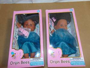 lot 184 image: 2 Pack Orijin Bees Positively Puffy 12 Baby Bee Doll - Black Hair with Brown Eyes 850006350100