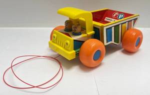 lot 49 image: 1960s Wooden Fisher Price Toys Working Men Dump Truck
