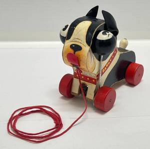 lot 64 image: 1960s Fisher Price Barky The Boston Terrier Pull Toy