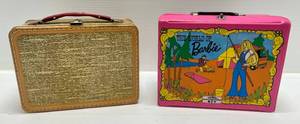 lot 119 image: Vintage Thermos Brand Lunchboxes 1 1950s Tweed Luggage Style Lunchbox & 1972 Barbie