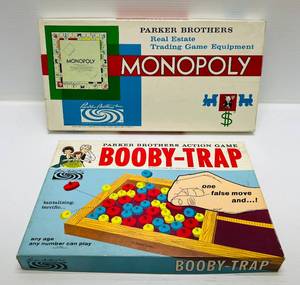 lot 264 image: 1960s Parker Brothers MONOPOLY (Lighty Used) & 1965 Parker Brothers BOOBY-TRAP (Lightly Used)
