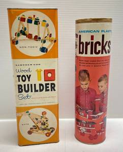 lot 167 image: 1960s Lincoln Logs In Original Package & 1960s Halsam Brand American Plastic Bricks
