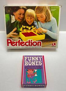 lot 200 image: 1975 Perfection In Original Box (Barely Used) & 1968 Parker Brothers Funny Bones Card Game